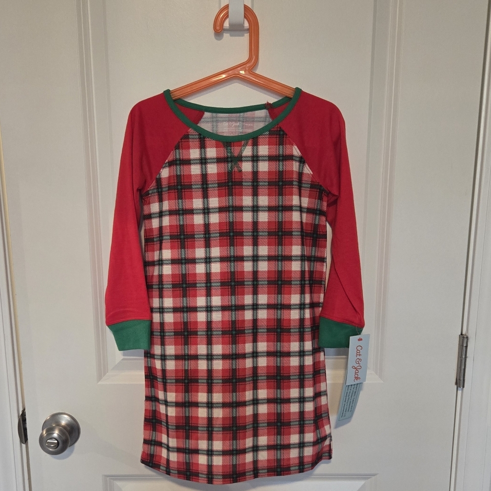 Plaid Kids Pajamas Nightgown with Red and Green Accents
